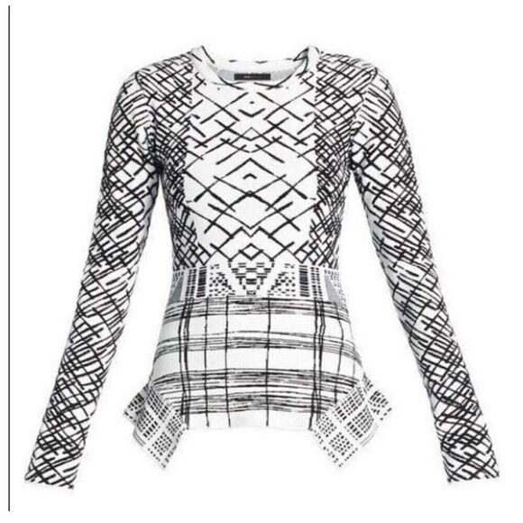 bcbg maxazria Black White Crew Neck Long Sleeve Sweater Top Xxs - Picture 2 of 8